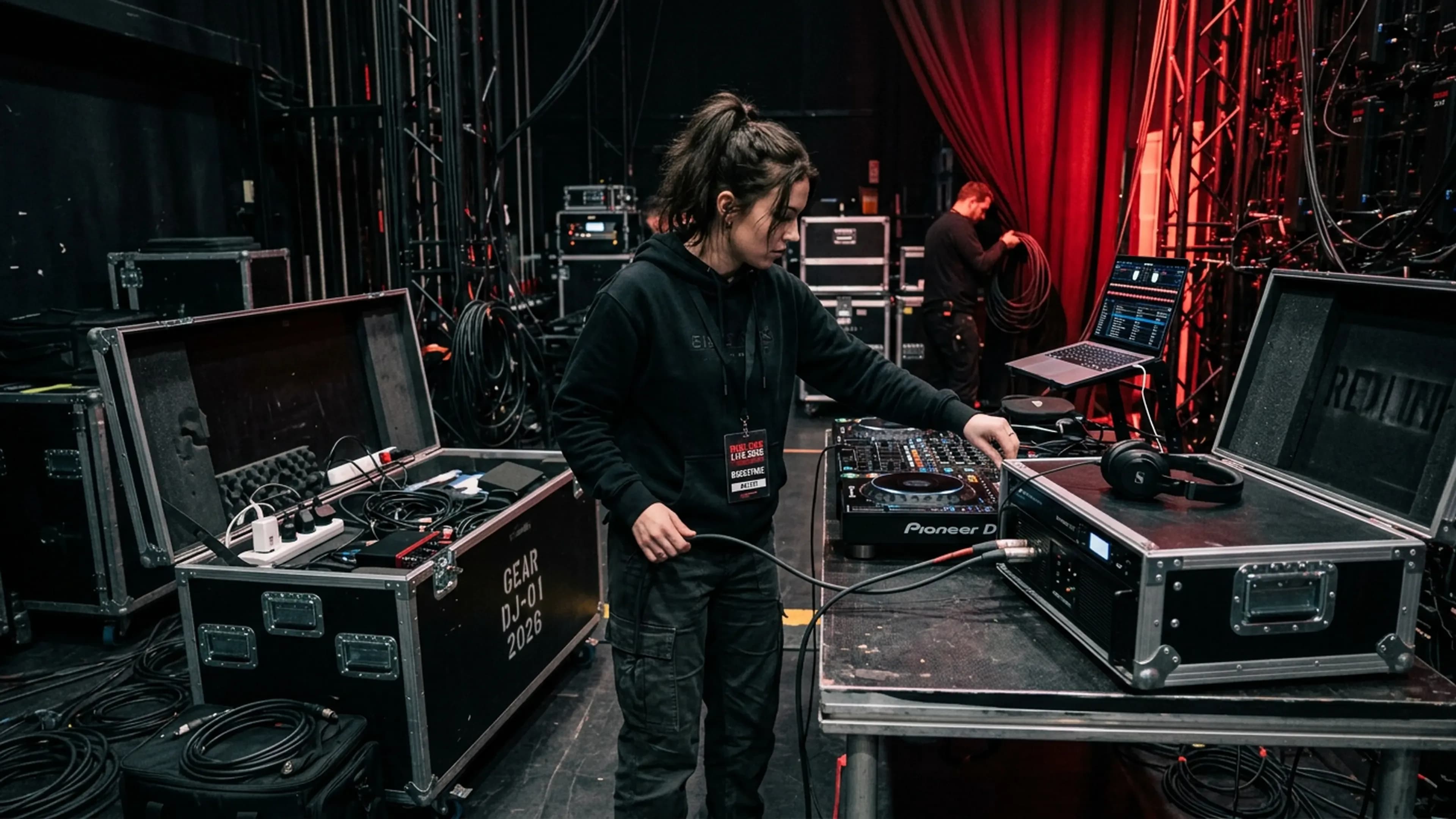 DJ organizing music library and preparing equipment