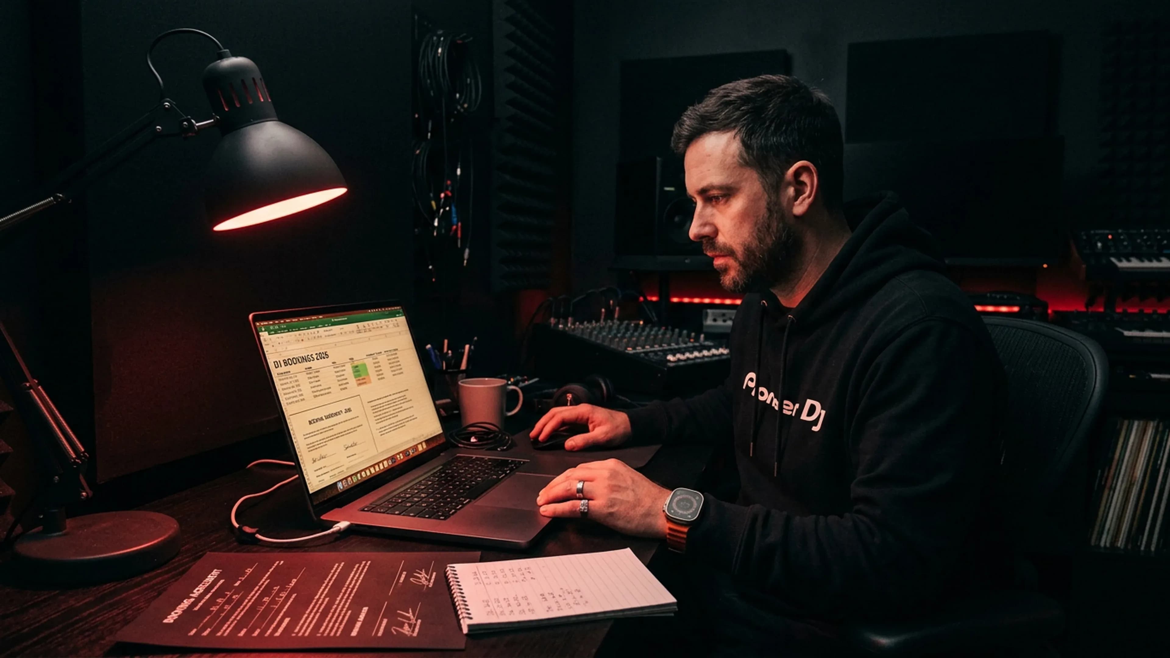 Professional DJ reviewing booking analytics